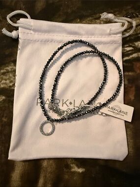 PARK LANE Hematite-Tone Faceted Bead Necklace with Crystal Circle Charm